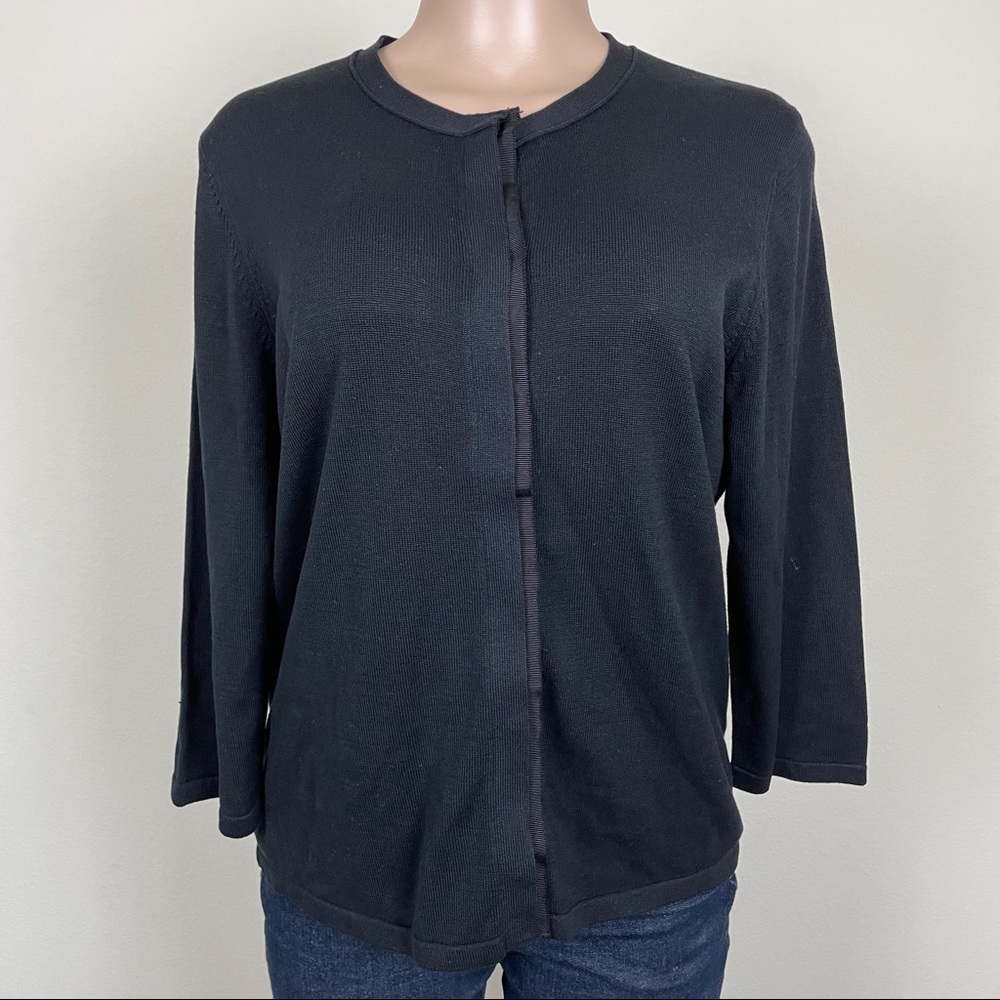 Coldwater Creek Sz Large 14 Black Buttons Cardigan Sweater Silk Blend Top Sleeve